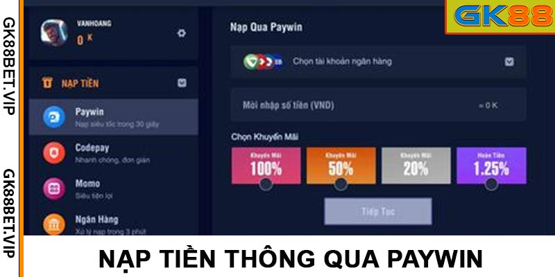 Nạp tiền thông qua Paywin