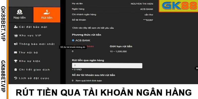 Rút tiền qua tài khoản ngân hàng